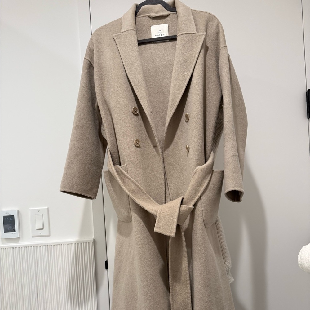 Anine Bing taupe wool cashmere Belted Coat - Picture 5 of 11